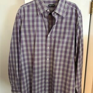 Tom Ford Purple and White Plaid Dress Shirt size 44 17 1/2